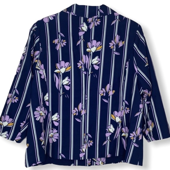 Eloquii Purple Floral Striped stretchy belted blazer Jacket - Picture 8 of 15
